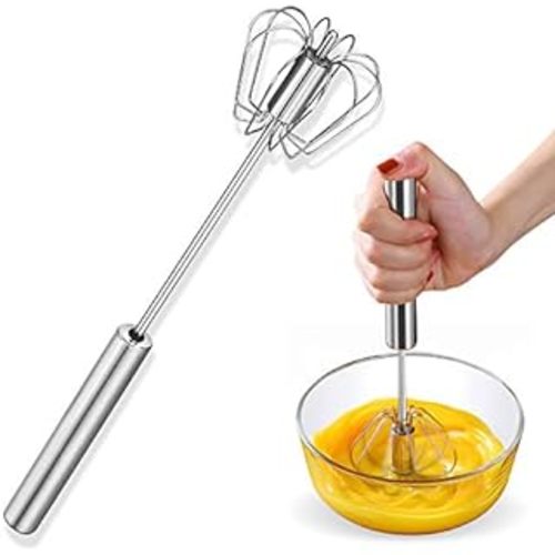 Upgrade Egg Beater Whisk - Stainless Steel Semi-Automatic Spin Whisk,Kitchen Utensil Stirrer for Eggs, Milk, Cream, Bread and Cake (Silver)