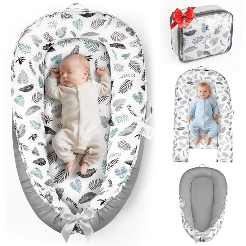 Baby Lounger Pillow for Newborn 0-24 Months, Baby Nest Breathable Cotton for Newborn, Babies Newborn Essentials Gifts, Breathable Portable Infant Lounnger for Travel and Home(Feather)