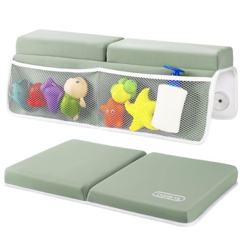 beiens Bath Kneeler and Elbow Rest Pad Set - 1.5'' Comfortable Thick Baby Bath Kneeler Pads, Quick Dry Soft Kneeling Pad for Baby Bath Time, Non-Slip Knee& Arm Support Bathtub Mat with Toys Organizer