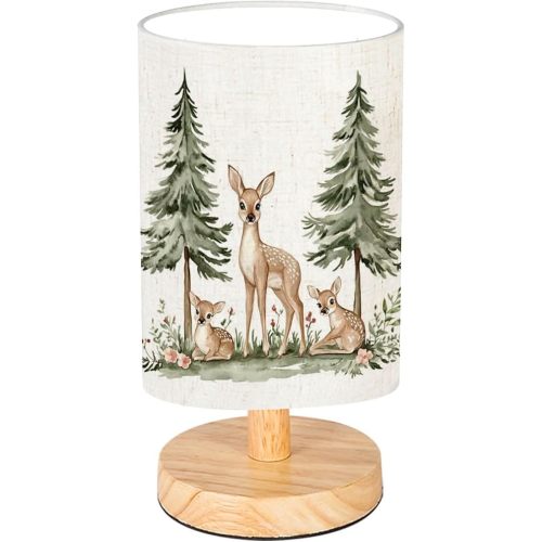 Bedside Desk Lamps, Minimalist Watercolor composition forest animals Baby green trees pine fir Nightstand lamps, Small Table Lamp for Nursery Girls Kids Bedroom Classroom Living Room Dorm Decor