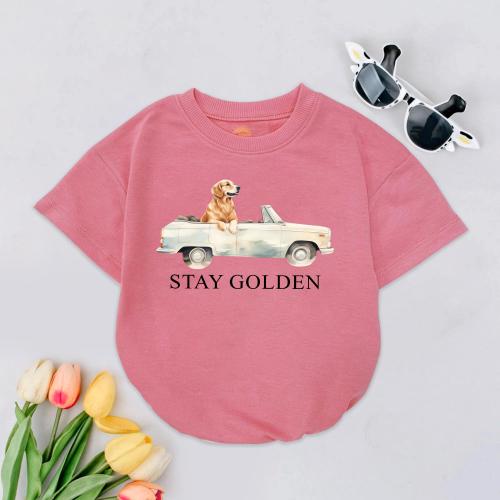 Stay Golden Baby Outfit, Vintage Golden Car Baby Romper, Golden Retriever Gifts, Dog Love Baby Clothes, Funny Shirt for Kids, Cute Baby Gift