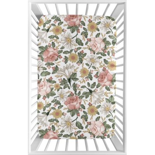 Vintage Floral Pink, Yellow, and Green Fitted Mini Crib Sheet by Sweet Jojo Designs