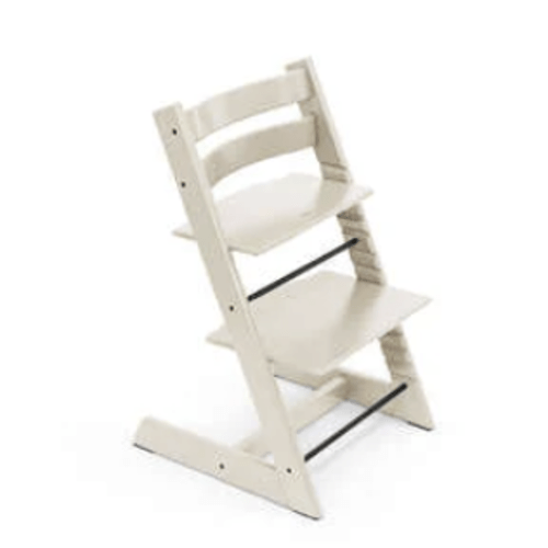 Stokke Tripp Trapp Toddler High Chair: Vanilla White Chair and Warm Brown with Beige Harness