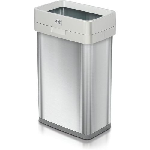 Clorox 13 Gallon Trash Can - 50L Slim Open Top Garbage Bin for Commercial Spaces, Kitchen, Office - Narrow Rectangular Stainless Steel Body with Hinged Rim Protection