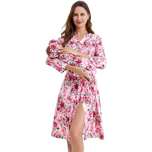 Galabloomer Maternity Robe and Baby Receiving Blanket, Matching Mommy Labor Delivery Robe and Swaddle Set