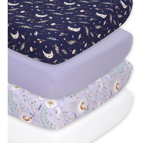 The Peanutshell 4-Pack Fitted Crib Sheet Set - Super Soft & Breathable Baby Girl Crib Sheets, Nursery Decor, Fit for Standard Crib Mattress Sheet - Lunar Love