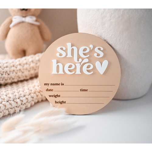 She's Here Baby Announcement Plaque | He's Here | Newborn Birth Announcement Sign | Baby Arrival Hospital Sign | Baby Gift | It's A Girl