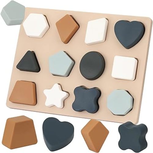Toddlers Shape Silicone Puzzle Montessori Learning Shape Toy Board for Baby & Toddler Puzzles Toys Toddler Gifts