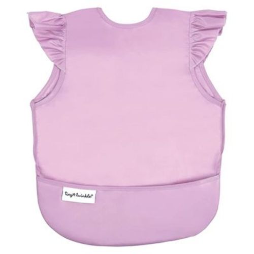 Tiny Twinkle Mess-Proof and Waterproof Baby Bib/Apron with Ruffled Shoulder, Machine Washable and BPA-Free (Lilac, Small 6-24 Months)