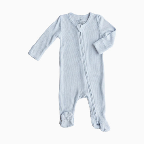 Caden Lane Bamboo Waffle Zipper Footie - Ice Blue, 3-6 M