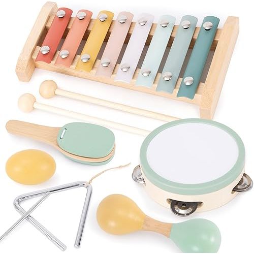 Fun Musical Instruments for Toddlers - The Perfect Wooden Instruments for Little Ones to Explore Sounds Through Play - Great Montessori Toy Gift for Babies, Toddlers 1-3, and Kids - Incl. Xylophone