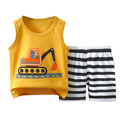 Atogsazn Baby Boys Summer Clothes Set Toddler Cotton Short Sleeve Tank Top Shorts Clothes Sets Gym 2 pcs Outfit Mint Yellow 6-9 Months on Clearance