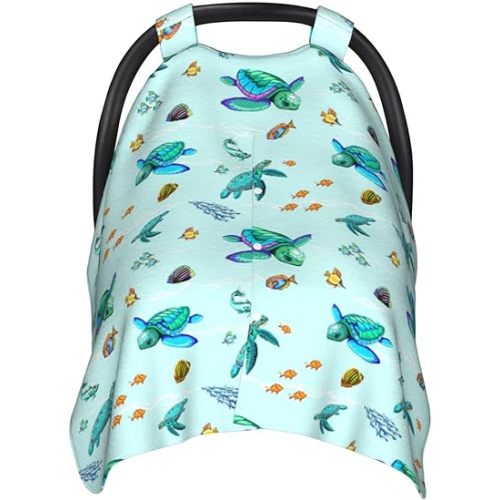 Sea Turtle Baby Car Seat Cover in Winter Summer, Nursing Cover for Mom, Turtle Stuff for Baby Boys Girls