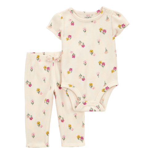 Baby 2-Piece Floral Short-Sleeve Waffle Knit Bodysuit Pant Set - Ivory - Carter's | Carter's