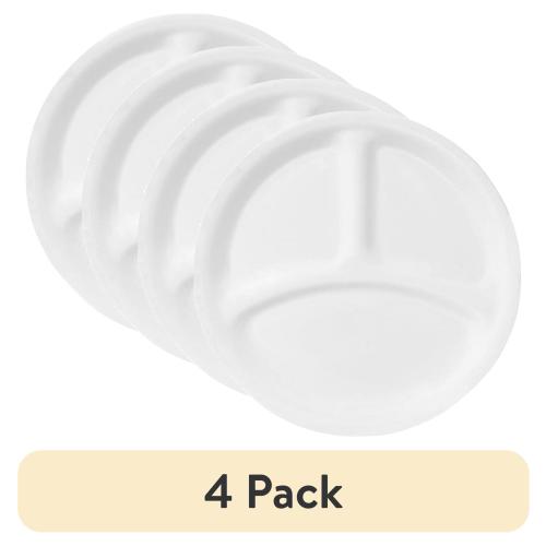 (4 pack) Corelle Winter Frost White, Round Divided Dinner Plate, 10.25"