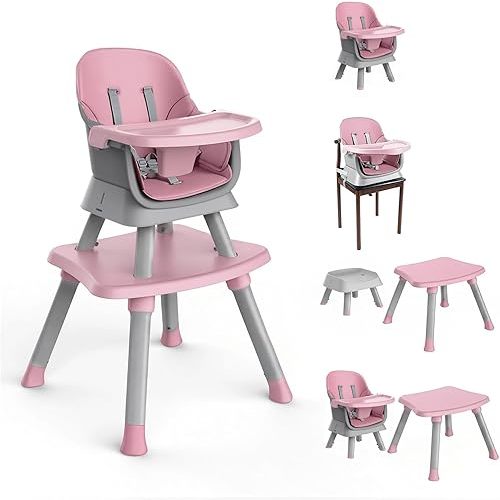 7 in 1 High Chair, Convertible High Chairs for Babies and Toddlers, Infant Dining Booster Seat, Table and Seat Set, Removable Tray, Pink