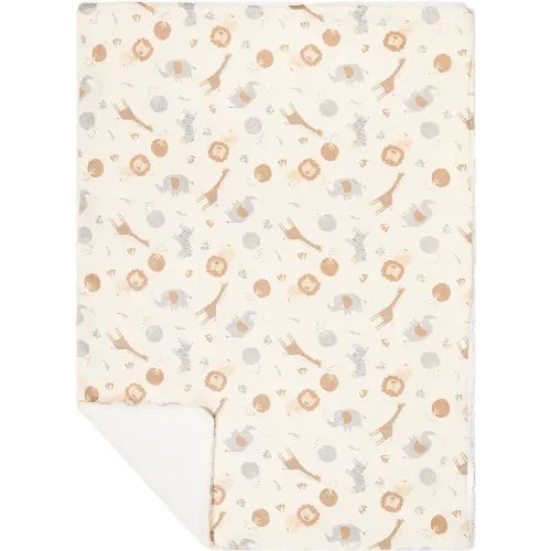 EVERYDAY KIDS Large Ultra Jungle Safari Animals Minky Baby Blanket for Boys Mink and Sherpa Toddler and Baby Boy Blanket Measures 30 x 40”; Safari Animal Baby Nursery Decor