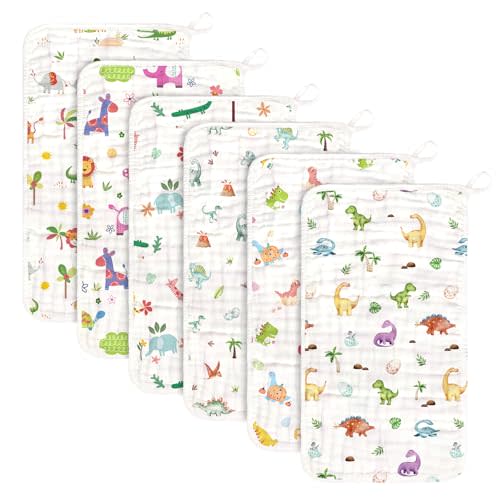 decalsweet Baby Burp Cloths Muslin Washcloths 6 Pack Muslin Burp Cloths 100% Cotton Large 20''x12'' Soft 6 Layers Baby Burp Rags for Boys Girls Baby Essentials for Newborn Gift Machine Washable