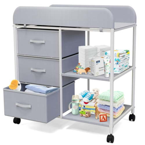 G TALECO GEAR Baby Changing Table, Portable Diaper Changing Station with Wheels, Nursery Organizer for Newborn and Infant, Gray
