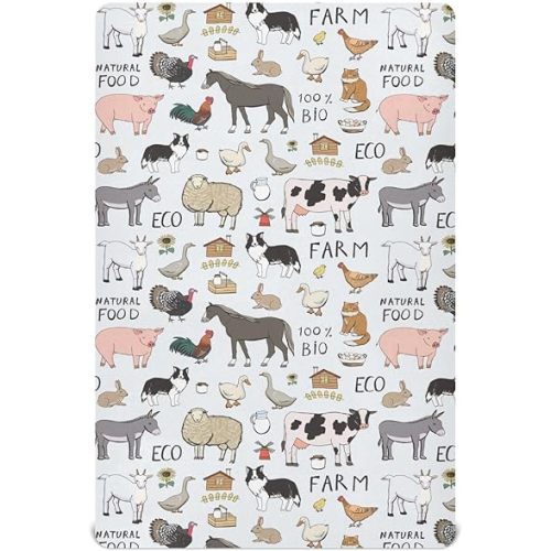Cool Farm Animals Crib Sheets for Boys Girls, 52x28 Inch Soft and Breathable Pack n Play Sheets, Portable Mini Stretchy Cribs Sheets