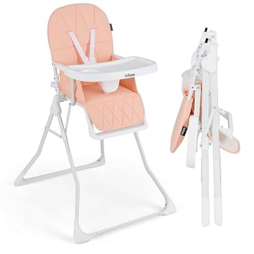 INFANS Baby High Chair, Quick Folding Portable Highchair for Babies and Toddlers with Adjustable Footrest Removable Dishwasher Tray PU Seat, Compact Highchairs for Baby Age 6-36 Months