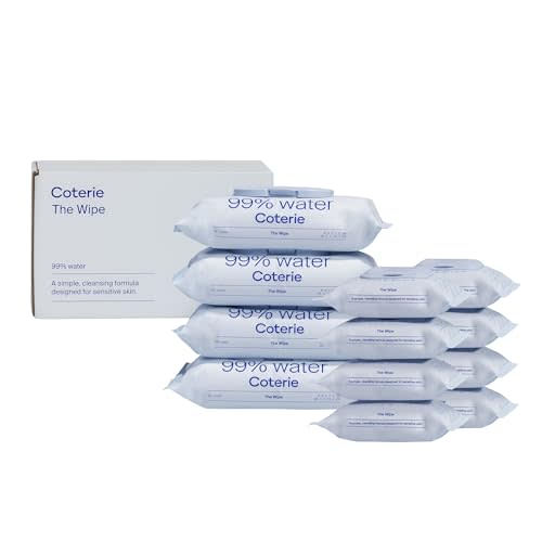 Coterie Baby Wipes, 4 Pack (224 count) + 8 Pack Travel Wipes (144 count), Unscented, 99% Purified Water, Plastic-Free & Plant Derived Fibers, Fragrance Free, Hypoallergenic