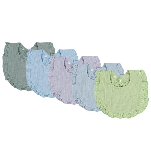 Asung Baby Muslin Bibs Snap Cotton Baby Bibs Adjustable Bandana Burp Newborn Unisex 5 Pack