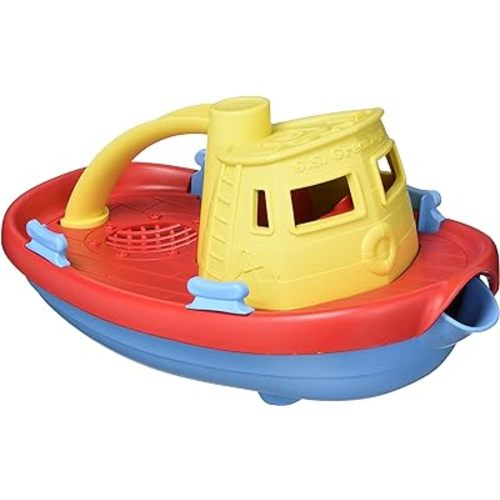Green Toys Tugboat, Assorted CB - Pretend Play, Motor Skills, Kids Bath Toy Floating Pouring Vehicle. No BPA, phthalates, PVC. Dishwasher Safe, Recycled Plastic, Made in USA.