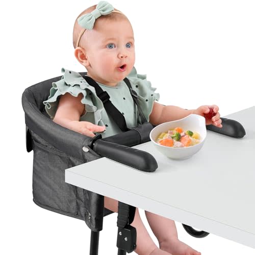 Ezebaby Hook on High Chairs, Secure Clip on High Chair for Baby, Compact Fold-Flat for Easy Storage, Fast Table Chair with Baby Seat, Portable Highchair Attaches to Table for Travel, Black
