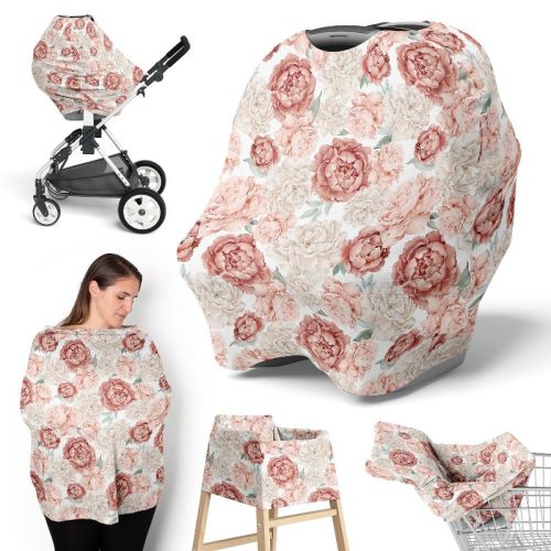Sweet Jojo Designs Girl 5-in-1 Multi Use Baby Nursing Cover Peony Floral Garden Pink and Ivory