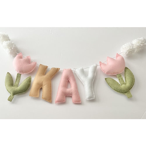 Tulip Flower Nursery Name Banner flower name banner Tulip garland name banner Tulip garland nursery Flower banner name garland girls banner