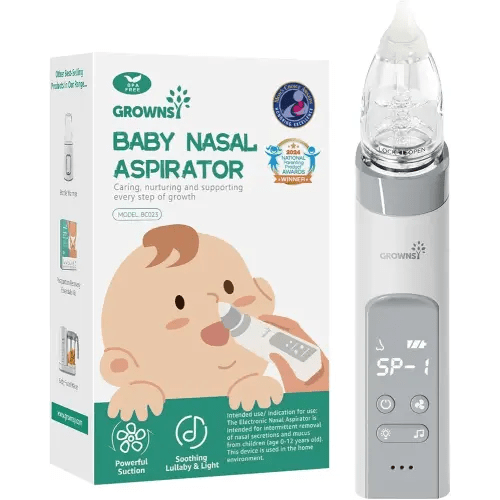 GROWNSY Nasal Aspirator for Baby, Electric Nose Aspirator for Toddler, Baby Nose Sucker, Automatic Nose Cleaner with 3 Silicone Tips, Adjustable Suction Level, Music and Light Soothing Function