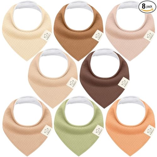 KeaBabies 8-Pack Organic Baby Bandana Bibs for Drooling and Teething - Super Absorbent Triangle Baby Drool Bibs for Boys, Girls, 100% Cotton Extra Soft for Newborn, Infant 0-36 Months (Driftwood/Quin)