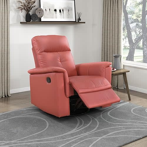 Lexicon Swivel Glider Recliner Chair, Comfy Nursery Glider, Top Grain Leather Match Recliner, Manual Reclining Chair for Living Room/Office/Apartment, Red
