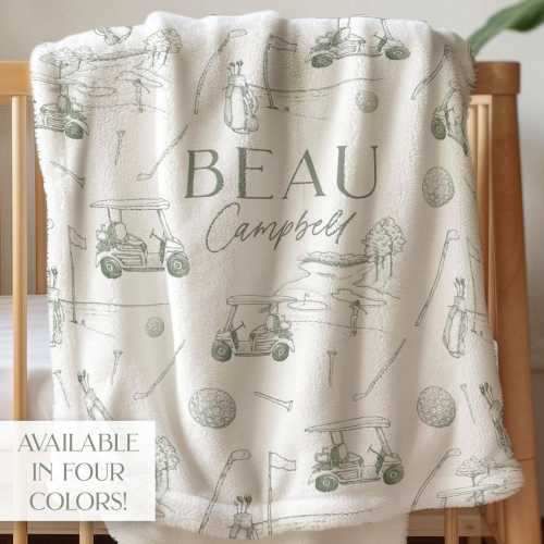 Vintage Golf Nursery Decor Personalized Baby Boy Blanket Golf Baby Gift Golf Birthday Gift Golfing Dad Gift from Kid Custom Name Blanket