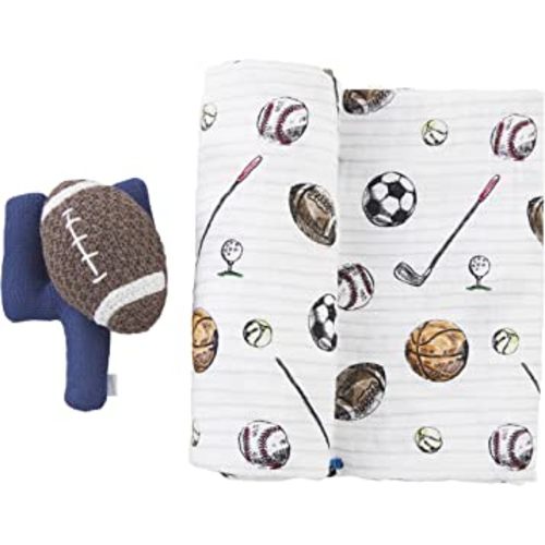 Mud Pie Children's Swaddle & Rattle Set, Football