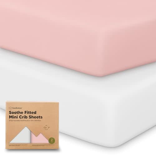 2-Pack Mini Crib Sheets Fitted - 38x26 Pack N Play Sheets for Pack and Play Mattress, Organic Cotton, Soft & Breathable Playard Bedding, Neutral Mini Toddler Bed Cover for Boys, Girls (Rose)