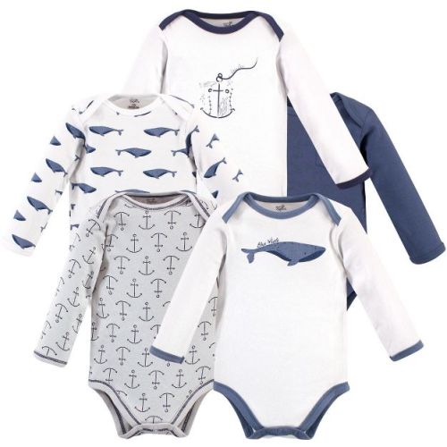 Touched by Nature Organic Cotton Long-Sleeve Bodysuits 5pk, Blue Whale, 3-6 Months