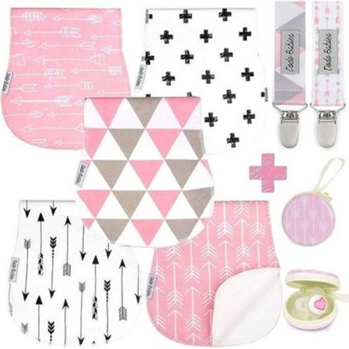 Dodo Babies 5-pack Baby Burp Cloths - Soft, Absorbent Cotton Burp Cloths - Includes Pacifier Case And 2 Pacifier Clips