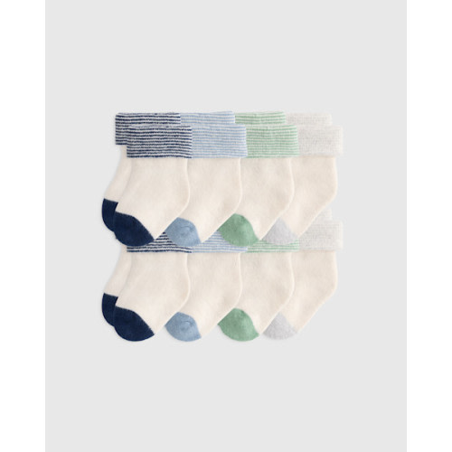 Organic Cotton Fold Over Socks 8-Pack - Baby in Blue Multi
