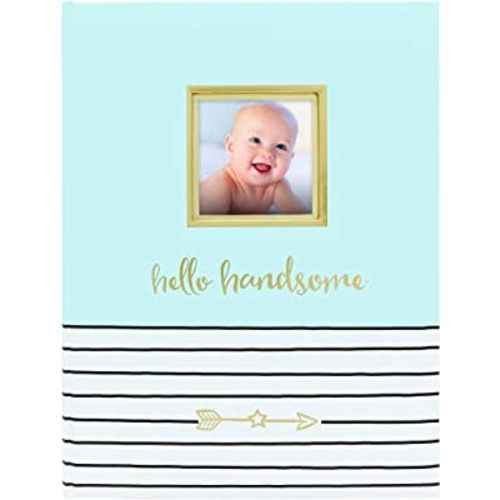 Pearhead Hello Handsome, First 5 Years Baby Memory Book with Photo Insert, Perfect Baby Keepsake, Blue