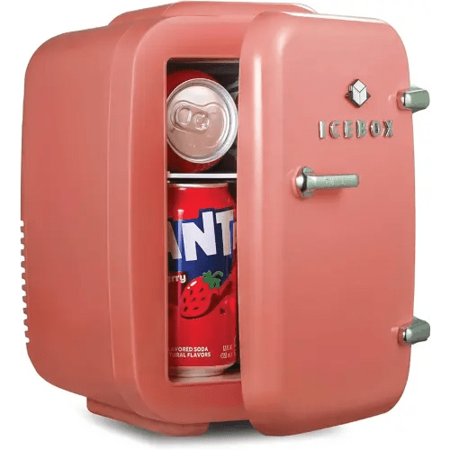 ICEBOX IBMF4BLS Mini Fridge For Bedroom, Skincare Refrigerator, Portable Cooler & Warmer for Makeup, for Office & Home, Mini (4 L / 6-Can), Blush Red
