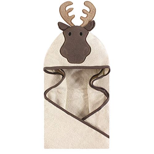 Hudson Baby Unisex Baby Cotton Animal Face Hooded Towel, Modern Moose, One Size