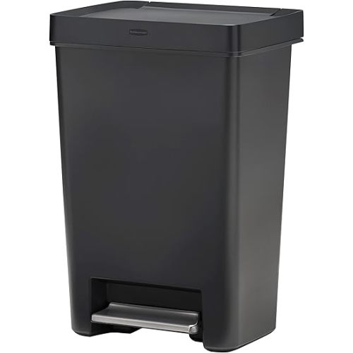 Rubbermaid Premier Series II Step-on Trash Can for Home and Kitchen, with Lid Lock and Slow Close, 13 Gallon, Charcoal, for Home/Kitchen/Hotel/Lobby/Office