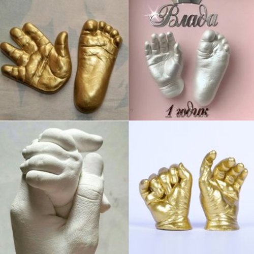 Fyeme Baby Keepsake Hand & Foot Casting Kit DIY Plaster Statue Molding Kit 3D Hand Print Mold Powder Casting Kit Hand Holding Sculpture Kit Crafts for Family Adult Child Anniversary Gift