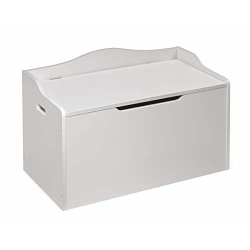 Badger Basket Bench-Top Wooden Toy Box - Kids Storage Chest and Bench Combo with Dual Safety Hinges, Side Handles, Front Slot - Organizer for Toys and Essentials - White