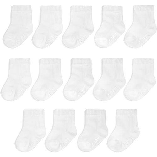 SIZE 0-6 MONTHS - Fruit of the Loom Baby 14-Pack Grow & Fit Flex Zones Cotton Stretch Socks - Unisex, Girls, Boys - 0-6 Months - White