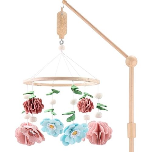 The Peanutshell Crib Mobile for Girls - Wooden Musical Baby Crib Mobile with 12 Lullabies, Wildflower Baby Floral Nursery Decor
