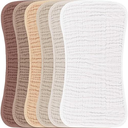 Konssy Muslin Baby Burp Cloths Sets for Unisex- 6 Pack Large 100% Cotton Burping Clothes for Newborn, Baby Girls and Boys