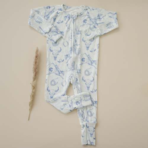 Cowboy Blues Ribbed Bamboo Zippy Romper | Little Joy Co.